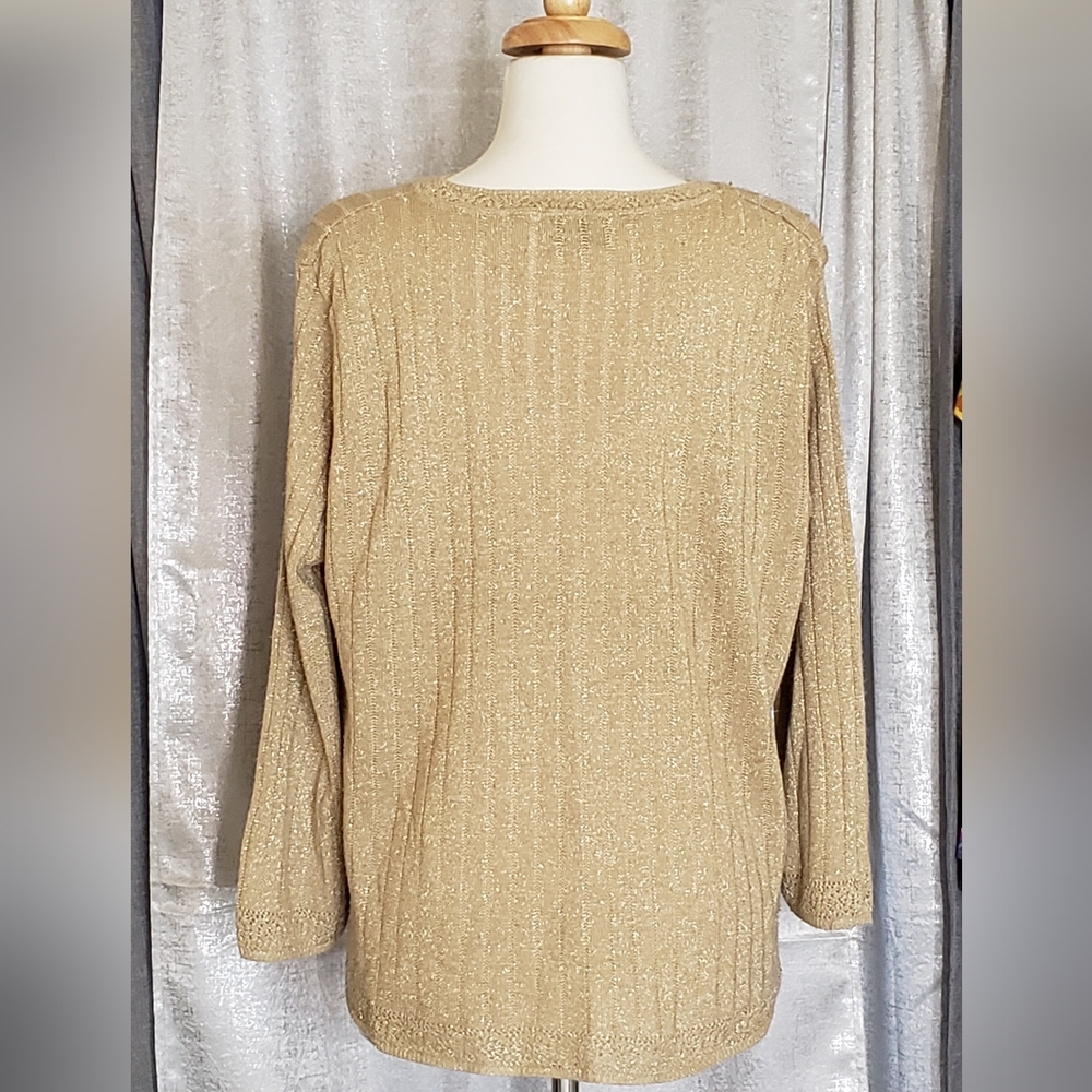 Alfred Dunner Gold Metallic Knit Cowl Neck Sweater - Picture 2 of 7